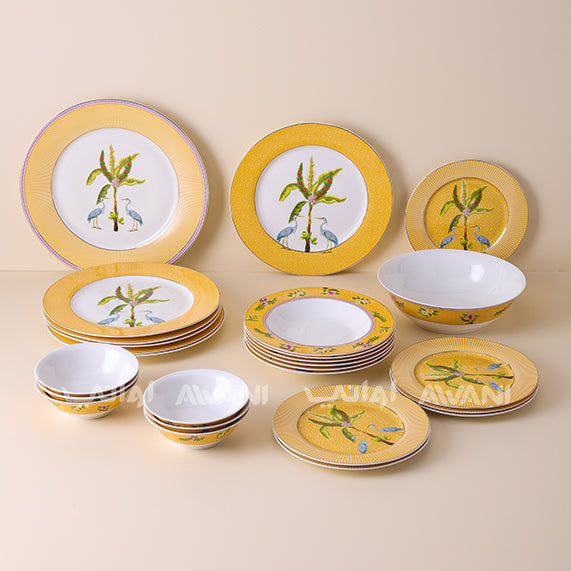 Yellow Leaf Design - Dinnerware Set, Round A grade Stoneware Dinnerware Set Kitchen Plates And Bowls Set