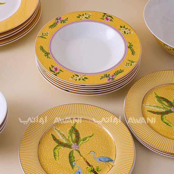 Yellow Leaf Design - Dinnerware Set, Round A grade Stoneware Dinnerware Set Kitchen Plates And Bowls Set