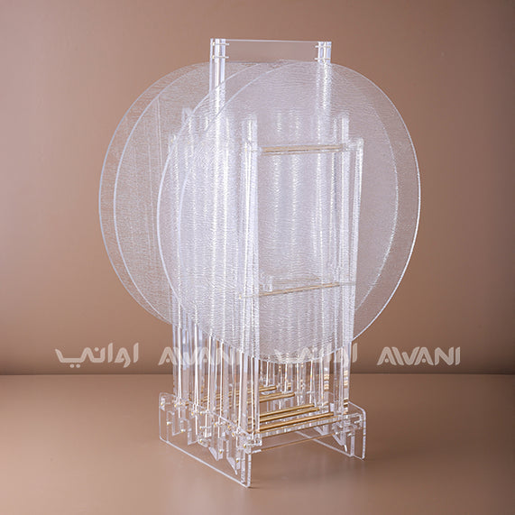 Elegant Transparent Acrylic Plate Stand with Textured Glass Plates-4 Pcs