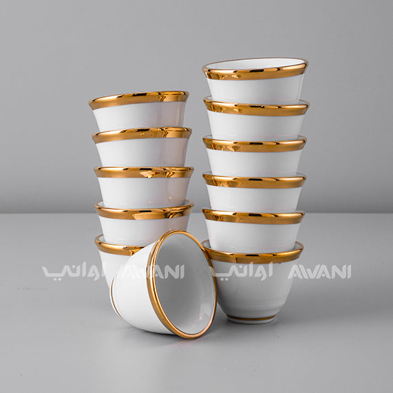 Cawa Elegance: 12-Piece Arabic Cawa Cup Set with Gold Rim Top and Bottom