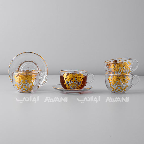 Tea Glass & Saucer Set - Milk Tea Glasses - Clear Gold Elegance | Sticker