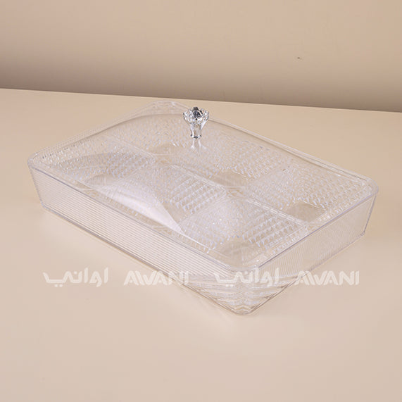 Elegant crystal-clear acrylic serving tray - 6 compartments - dry fruits, sweets, and snacks