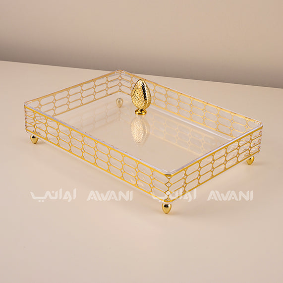 Elegant crystal- Gold acrylic serving tray - Rectangle | dry fruits, nuts, sweets, or snacks