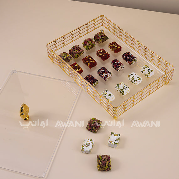 Elegant crystal- Gold acrylic serving tray - Rectangle | dry fruits, nuts, sweets, or snacks