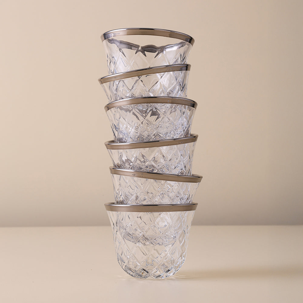 طقم أكواب قهوة زجاجية، تصميم فضي غير لامع، طقم أكواب قهوة زجاجية فاخر (تصميم صليب سفلي)