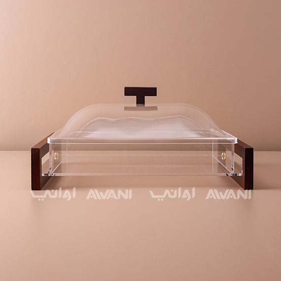 Luxe Clear Acrylic & Walnut | Candy Box Display Server with Dome Lid