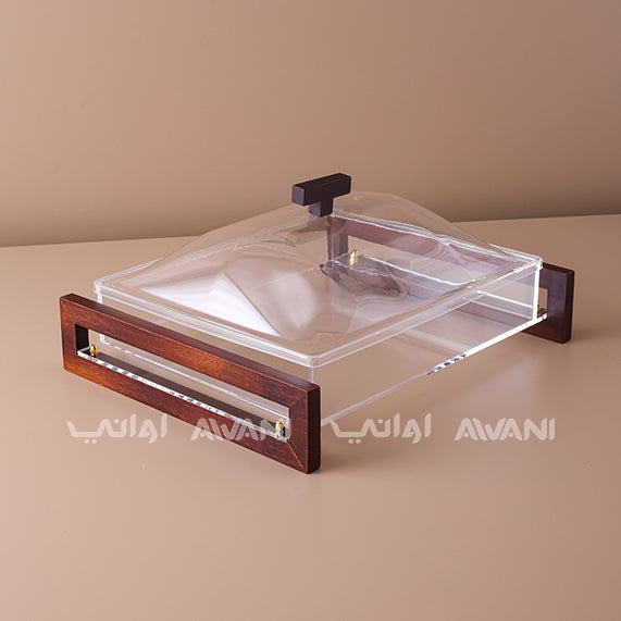 Luxe Clear Acrylic & Walnut | Candy Box Display Server with Dome Lid
