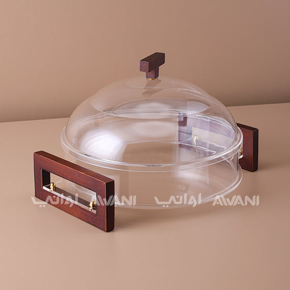 Round LuxeClear Acrylic & Walnut | Candy Box Display Server with Dome Lid - Big