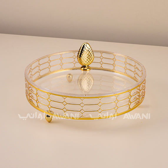 Elegant crystal- Gold acrylic serving tray - Round | dry fruits, nuts, sweets, or snacks