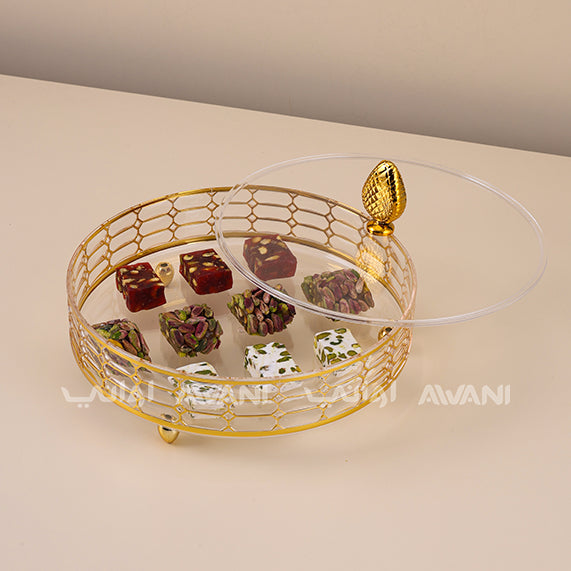 Elegant crystal- Gold acrylic serving tray - Round | dry fruits, nuts, sweets, or snacks