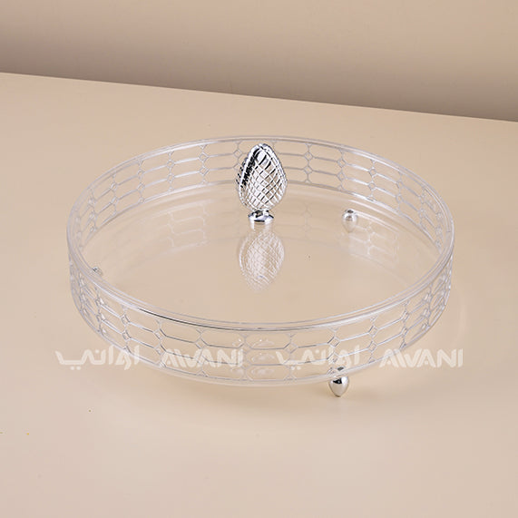 Elegant crystal- Silver acrylic serving tray - Round | dry fruits, nuts, sweets, or snacks - SMALL