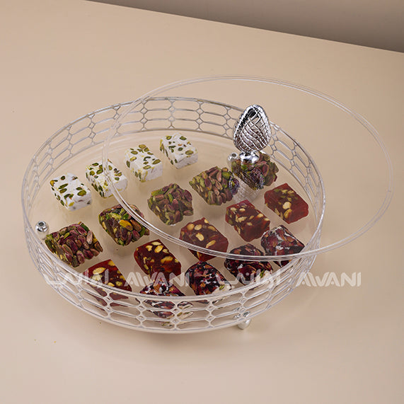 Elegant crystal- Silver acrylic serving tray - Round | dry fruits, nuts, sweets, or snacks - SMALL