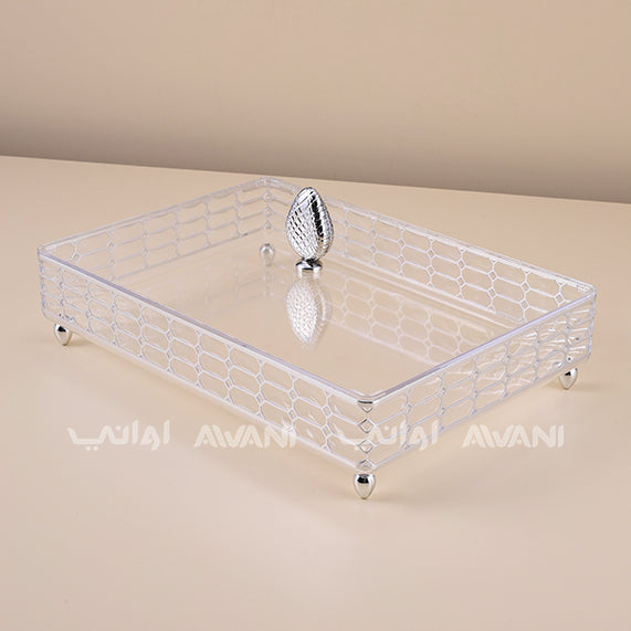 Elegant crystal- Silver acrylic serving tray - Rectangle | dry fruits, nuts, sweets, or snacks