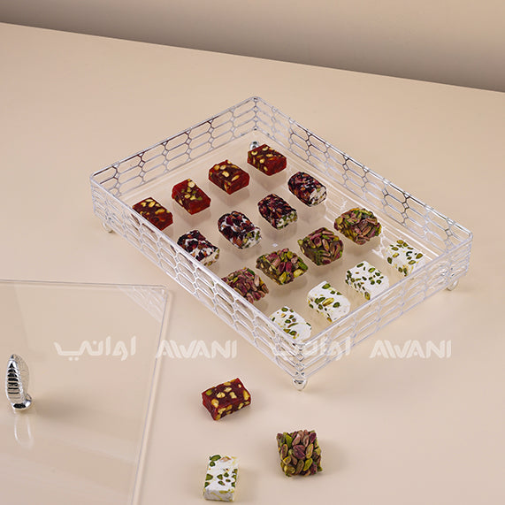 Elegant crystal- Silver acrylic serving tray - Rectangle | dry fruits, nuts, sweets, or snacks