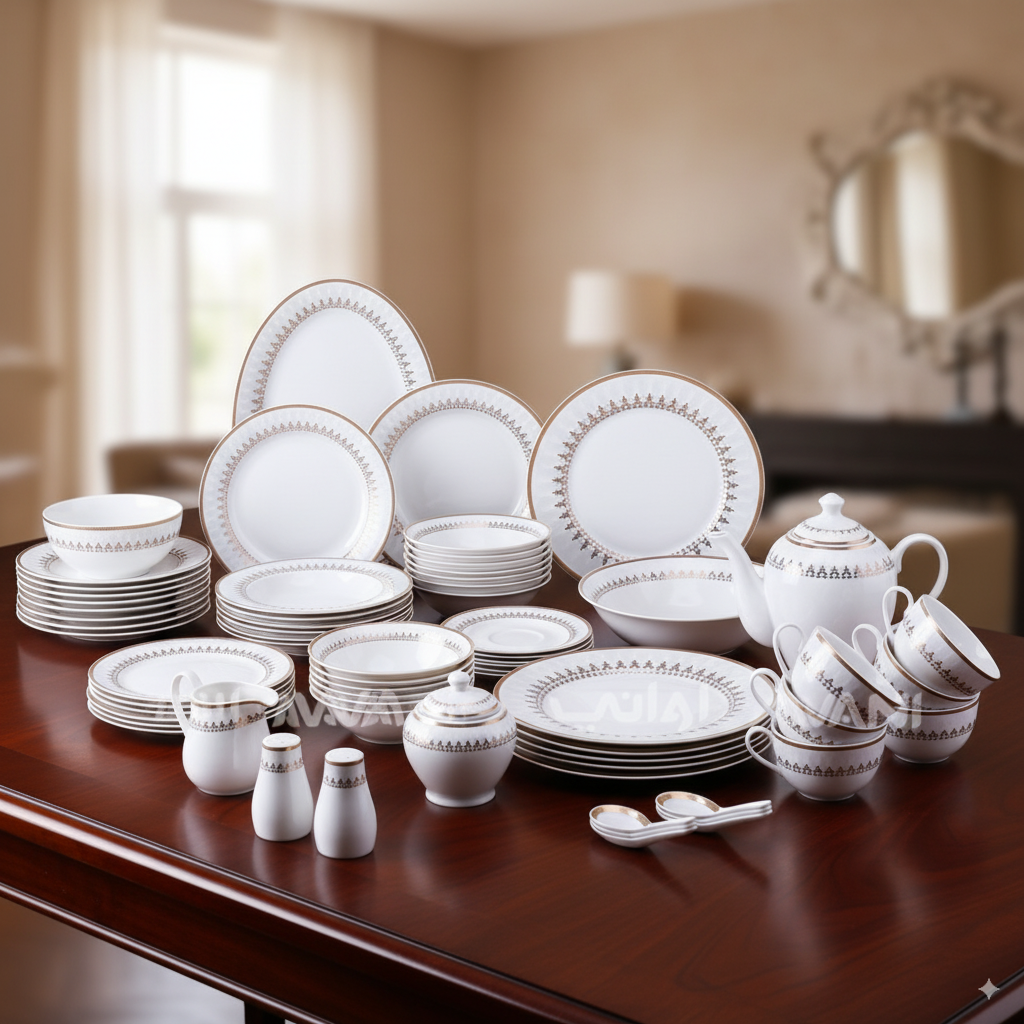 51-Piece White Porcelain Dinnerware Set with Gold Trim