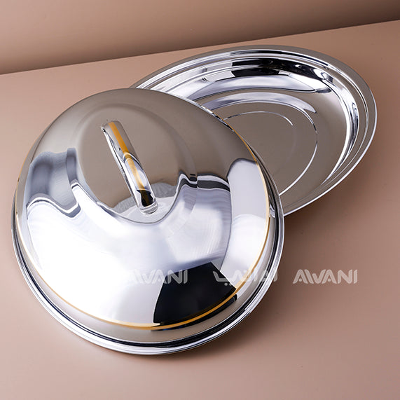 Oval Stainless Steel Serving Dish with Lid – Silver & Gold Trim, 60 cm