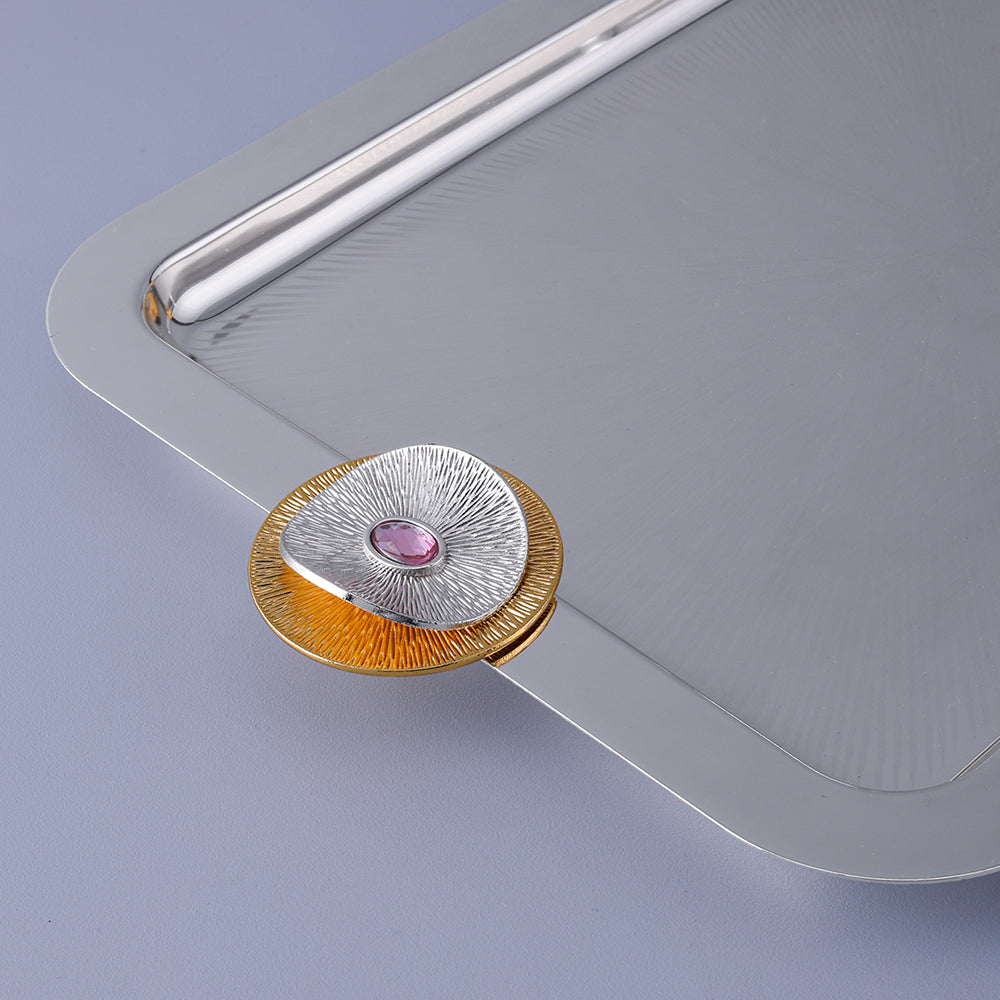 Silver Edge Rectangle & Round Handle Serving Tray Set – Silver & Gold Design