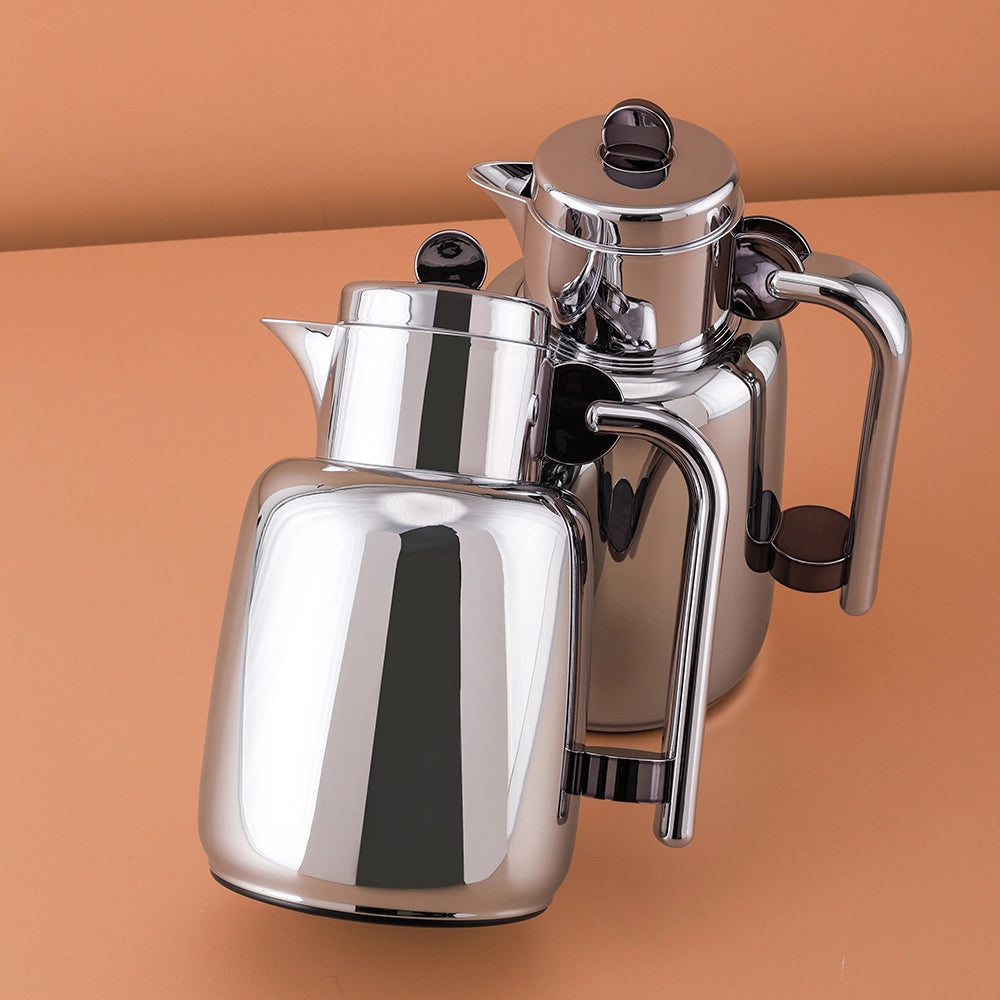 Elegant Vacuum Flask Set – 0.7L & 1L, Silver & Black – Perfect for Tea & Coffee Service | Home and Ideal Gift for Any Occasion