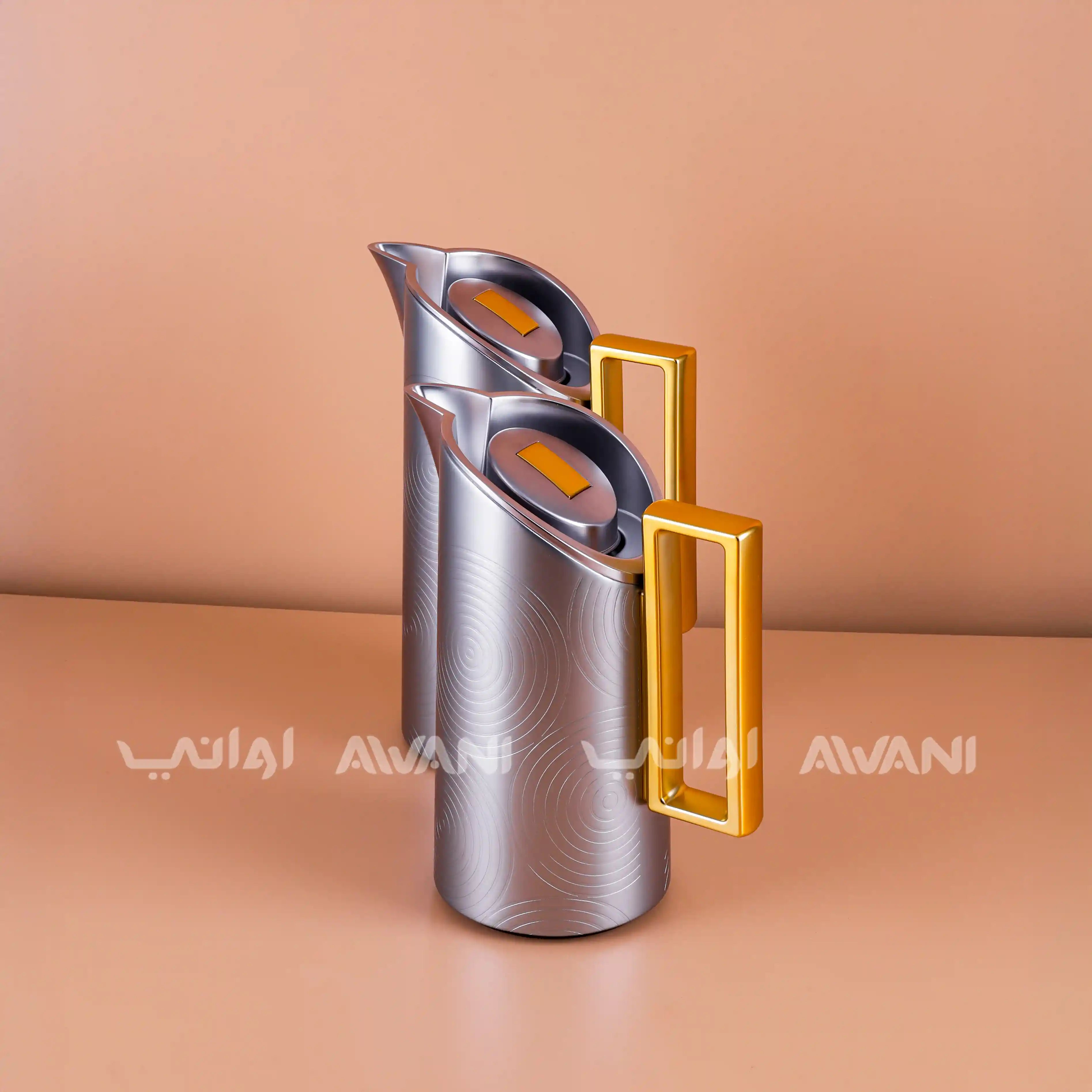 Thermal Flask Set – Silver with Gold Handle 0.7 / 1 L