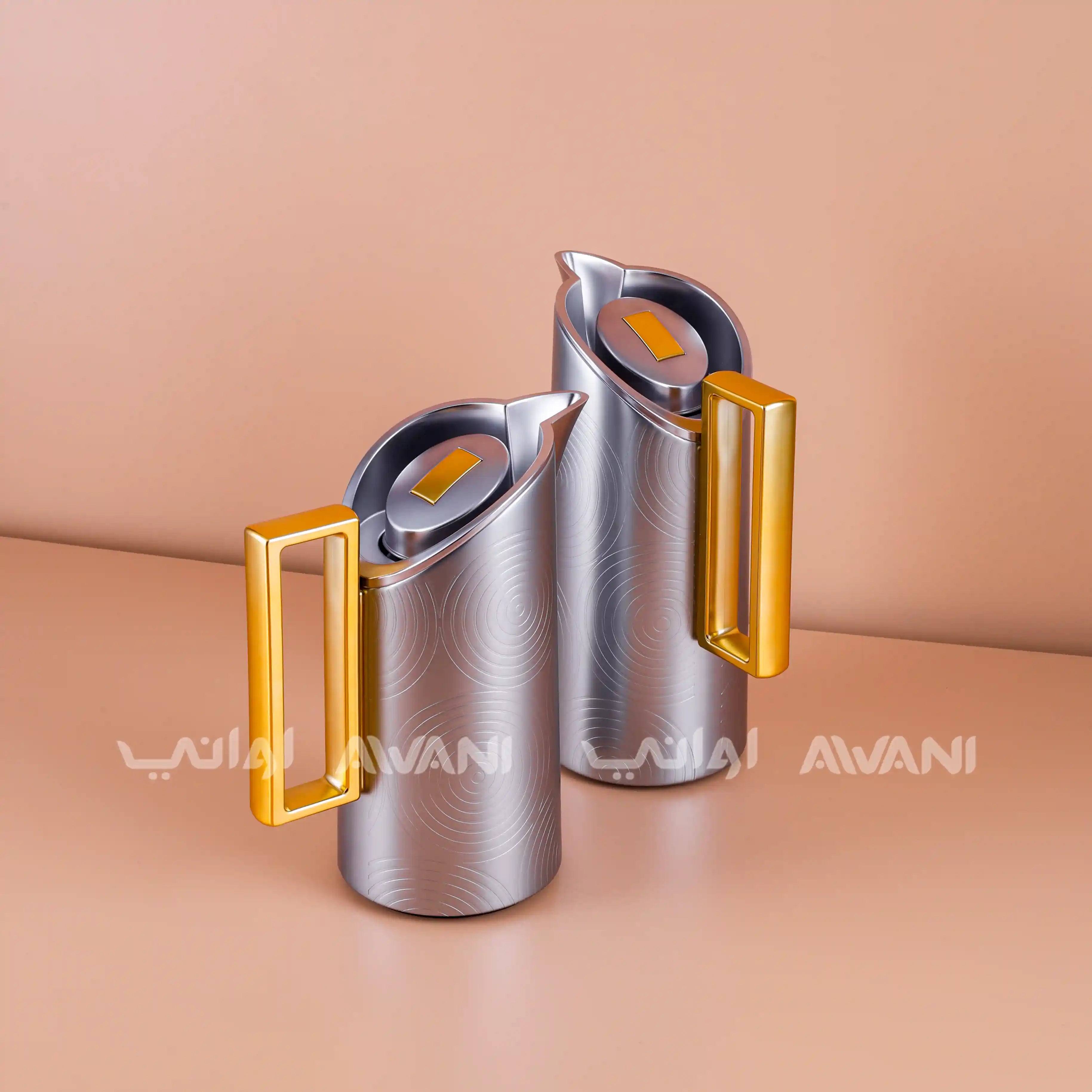 Thermal Flask Set – Silver with Gold Handle 0.7 / 1 L