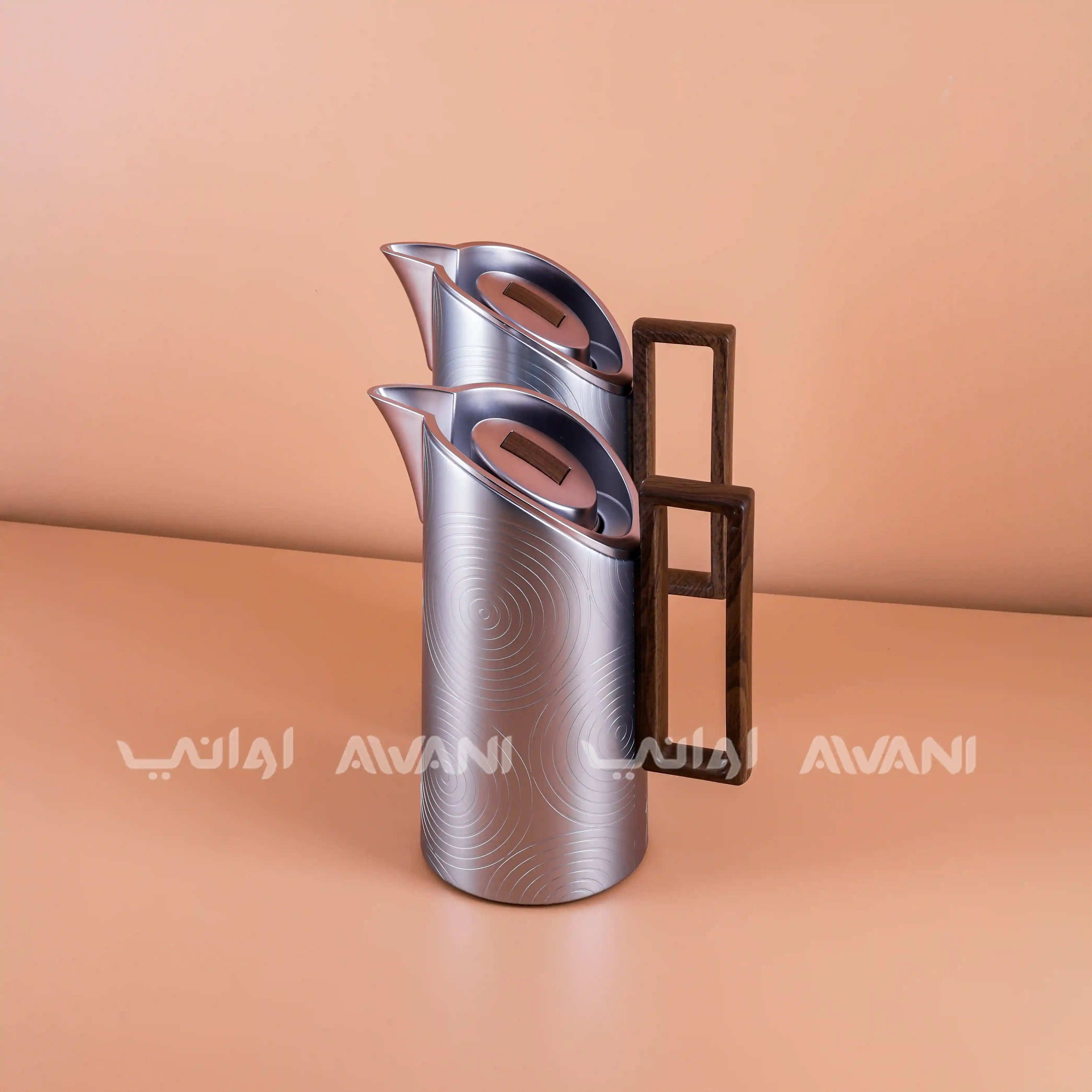 Thermal Flask Set – Silver with Wooden Handle 0.7 / 1 L