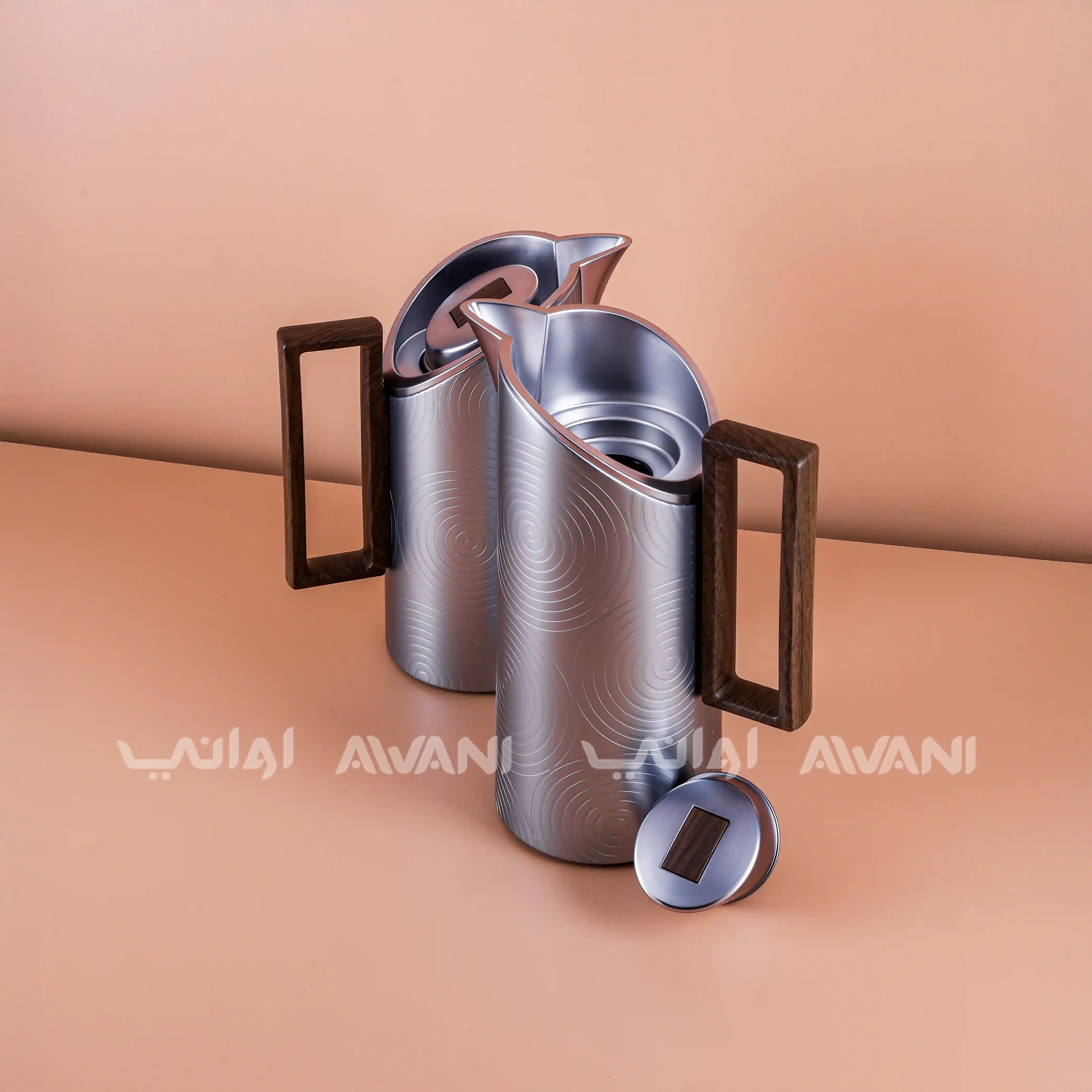 Thermal Flask Set – Silver with Wooden Handle 0.7 / 1 L
