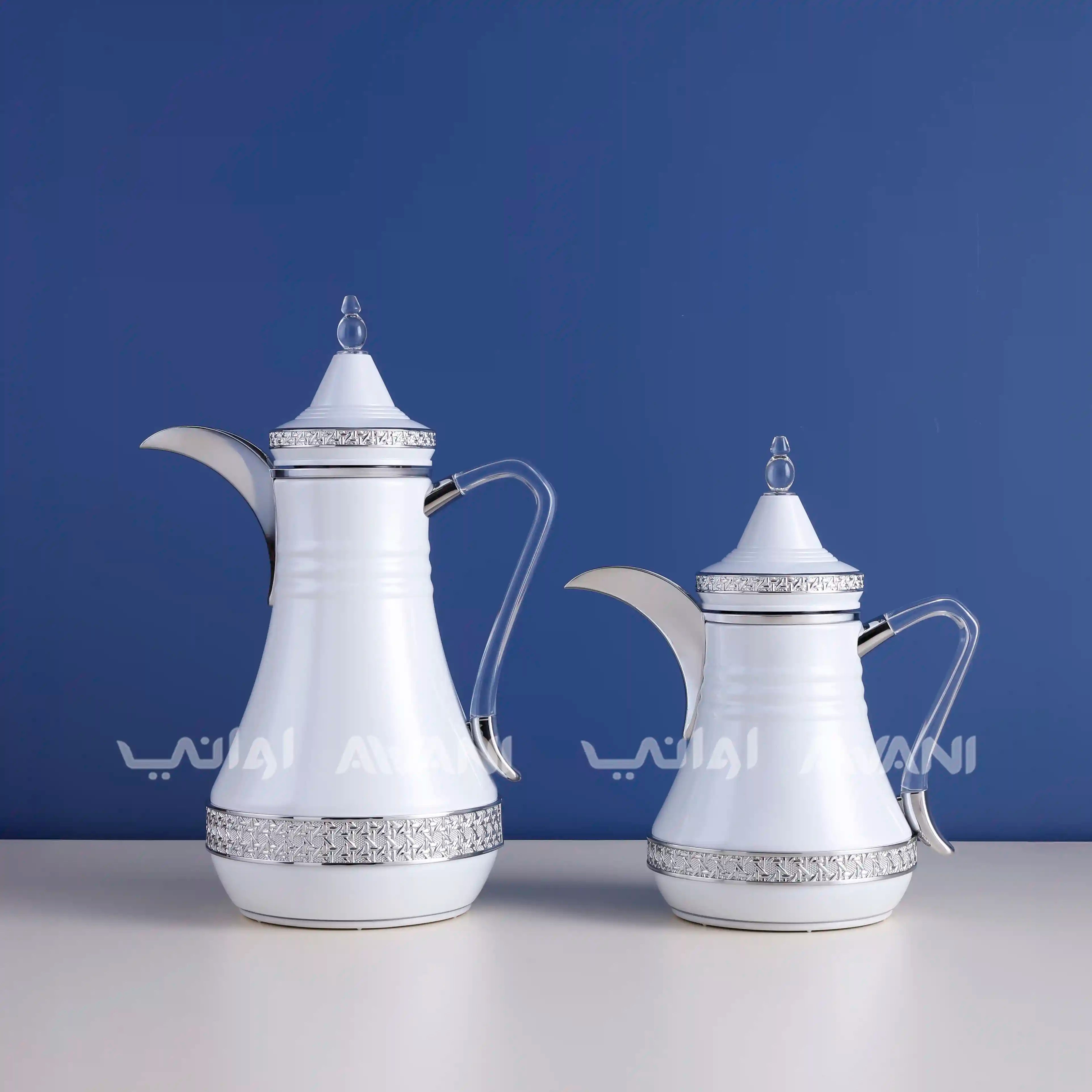 Dallah Set – 2 Pcs (0.35 ML + 1 L) White + Silver