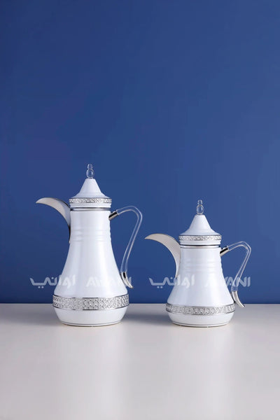 Dallah Set – 2 Pcs (0.35 ML + 1 L) White + Silver