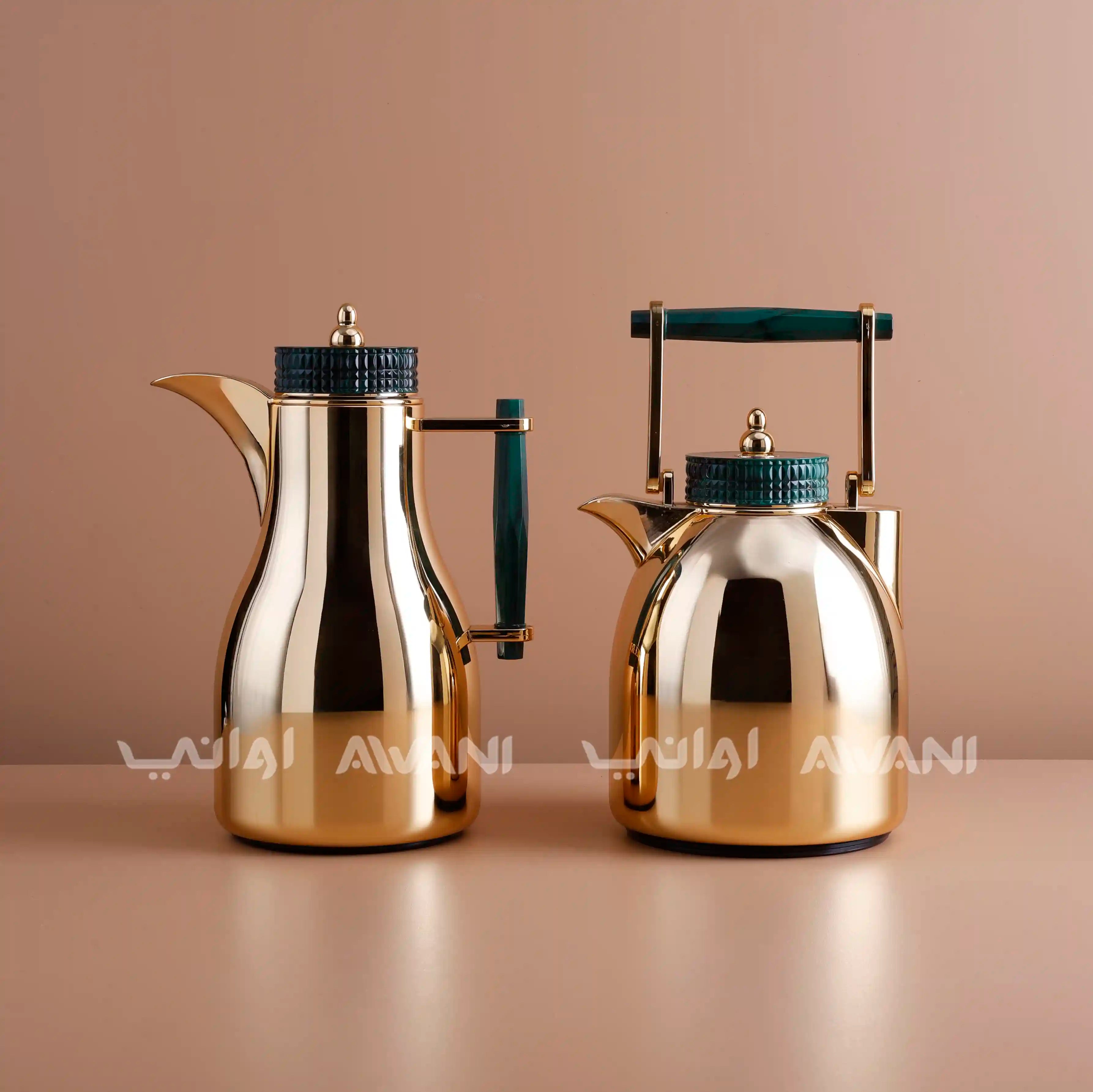 Stainless Steel Dallah Set - Green +Gold