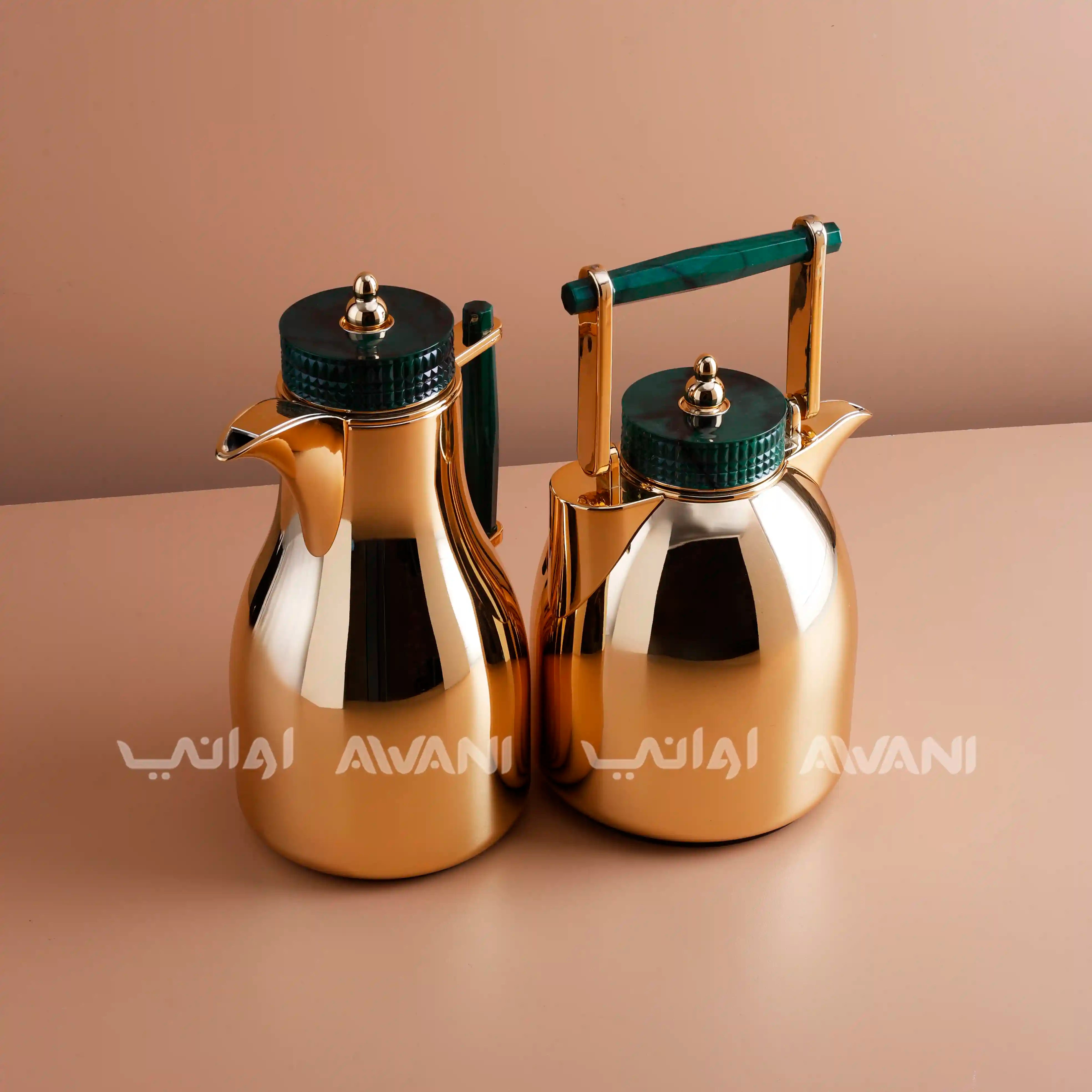 Stainless Steel Dallah Set - Green +Gold