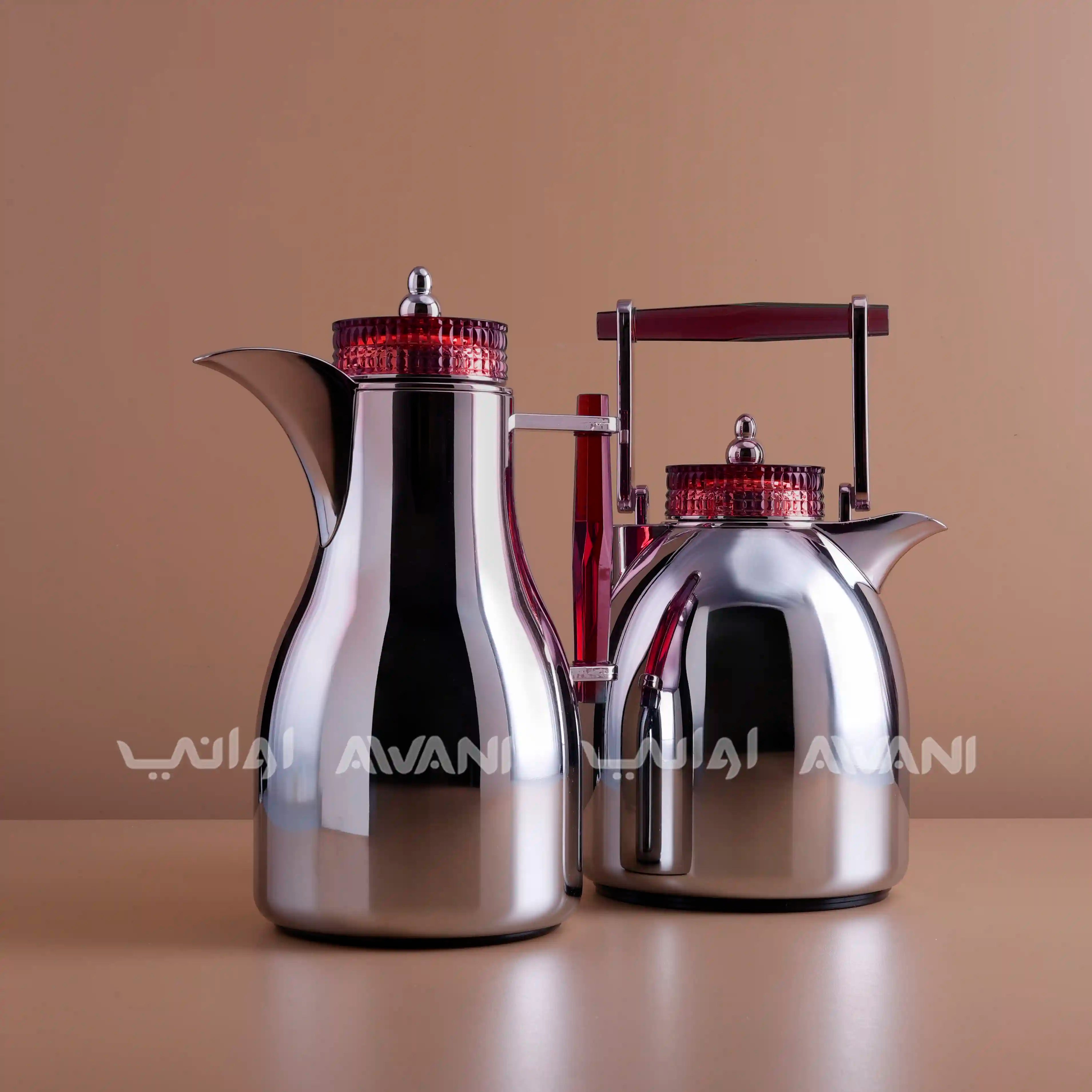 Stainless Steel Dallah Set - Red +Silver