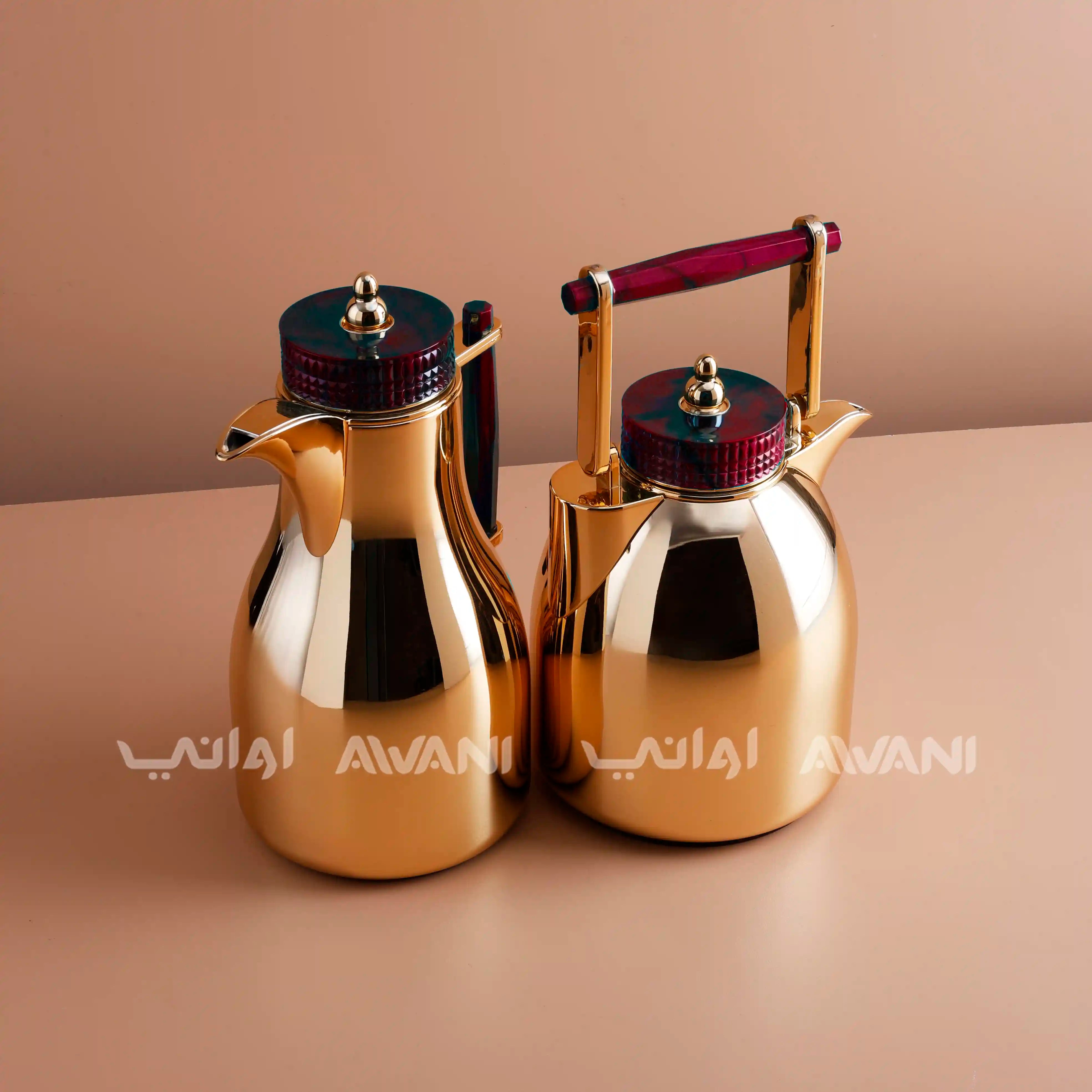 Stainless Steel Dallah Set - Red +Gold