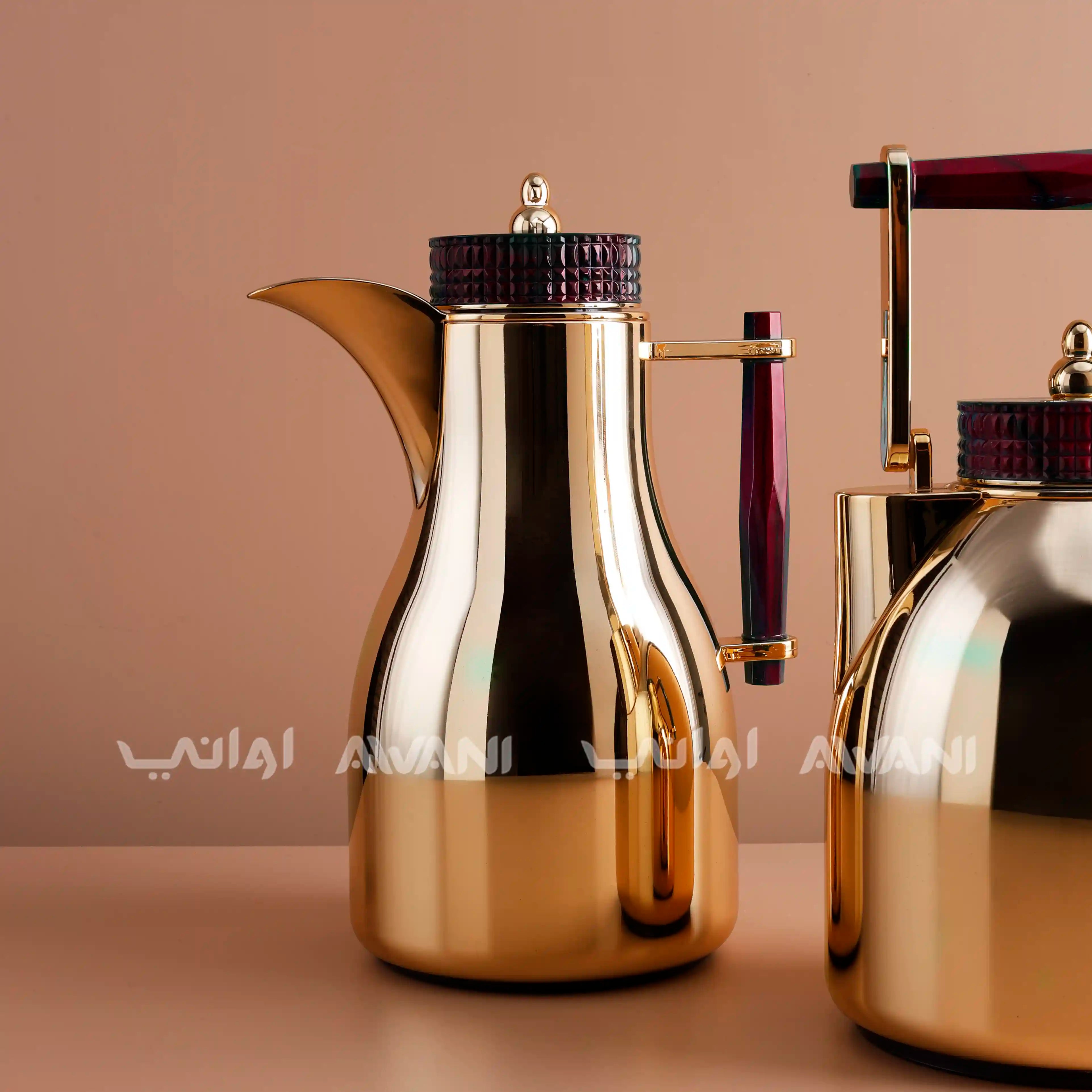 Stainless Steel Dallah Set - Red +Gold