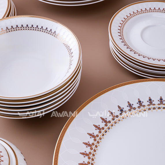 51-Piece White Porcelain Dinnerware Set with Gold Trim