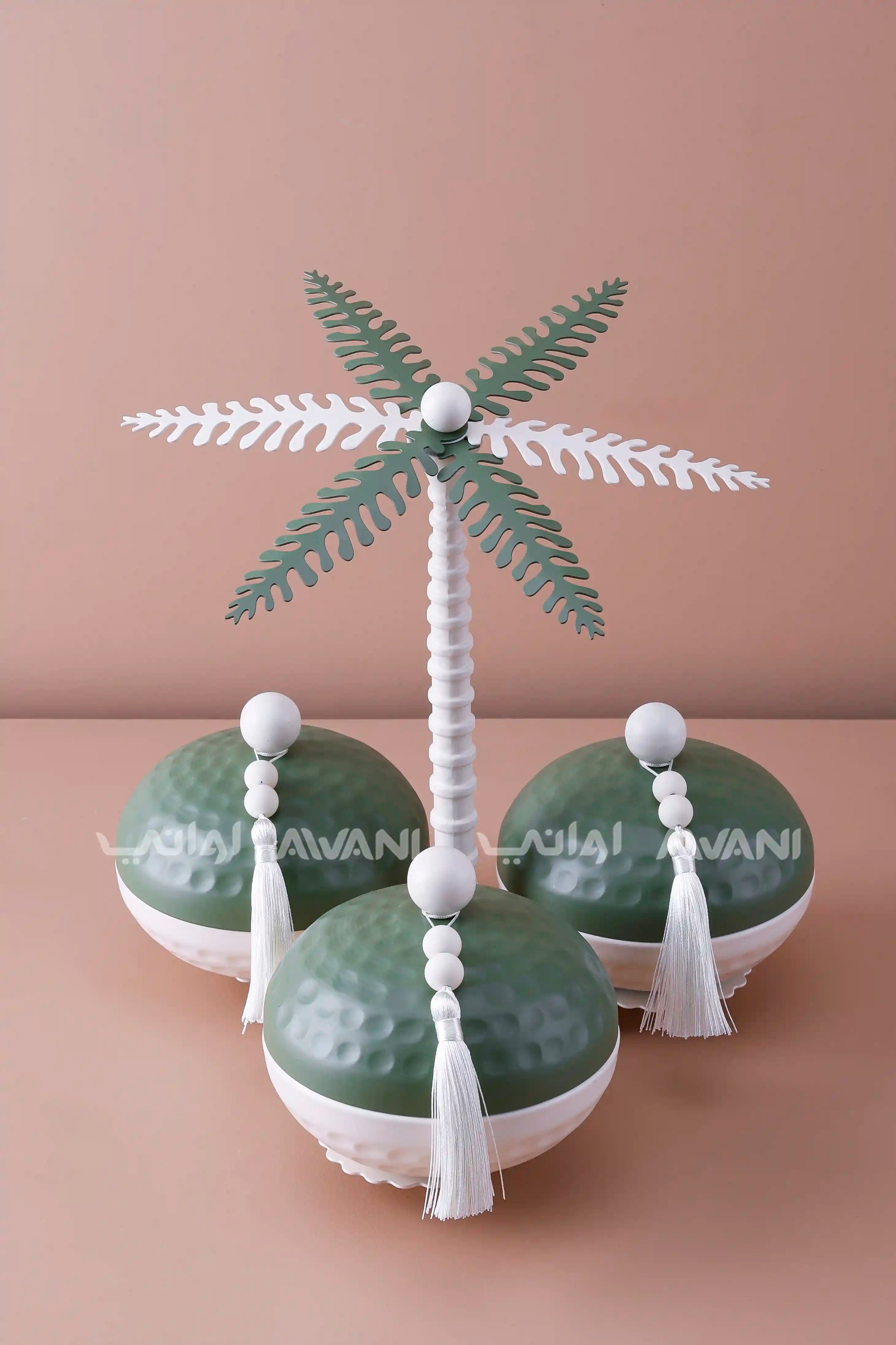 Palm Tree Ceramic Snack Server with Green Lids