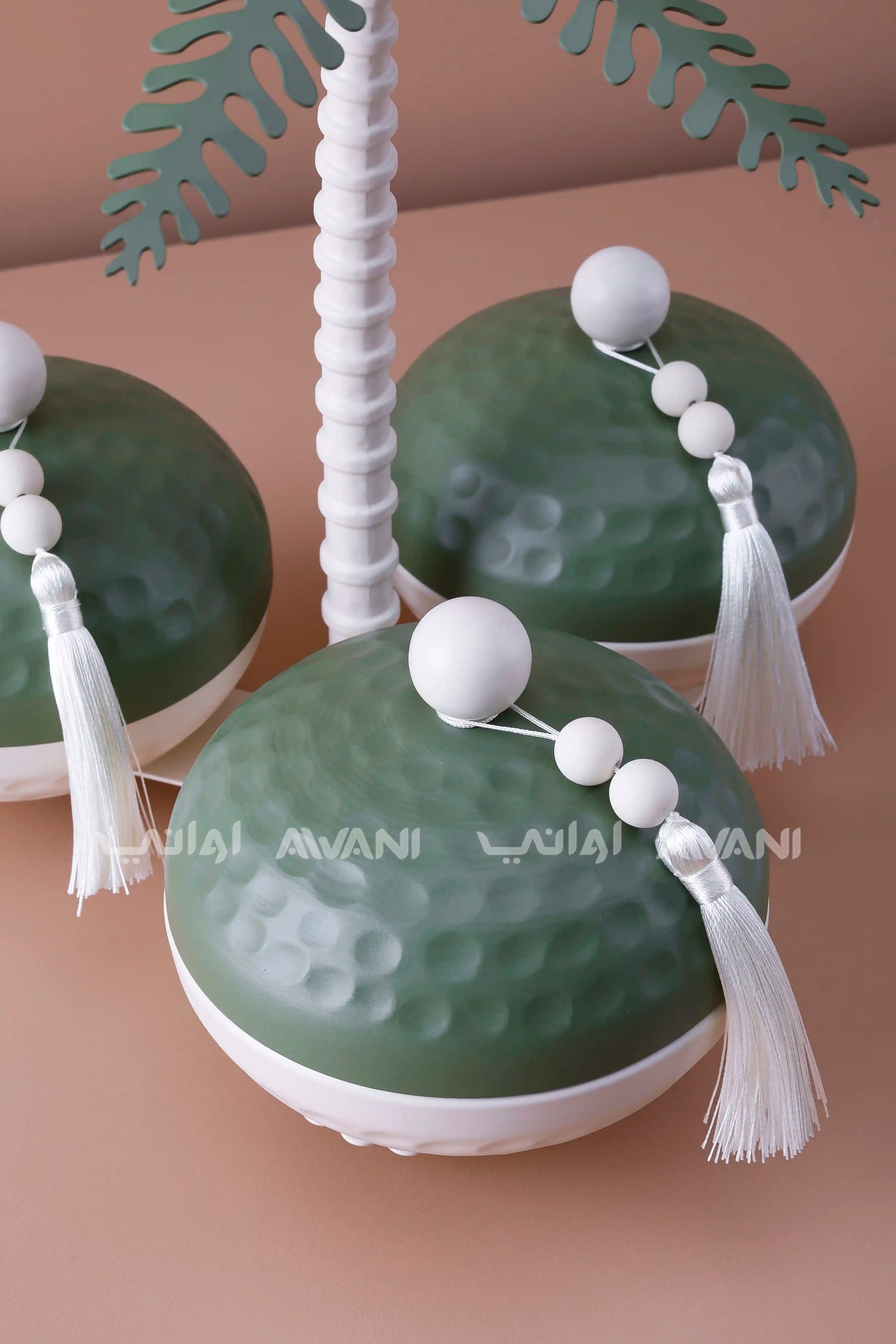 Palm Tree Ceramic Snack Server with Green Lids