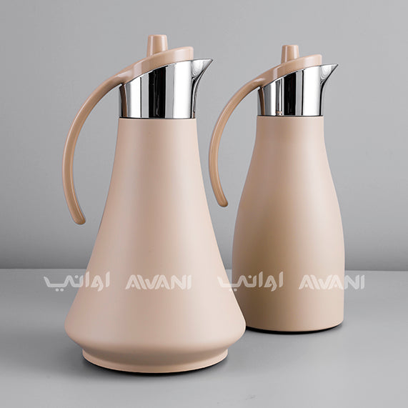 Elegant Beige Thermal Flask - Silver and Beige Handle  |  Insulated Carafe with Sleek Handle – 700+ 700 ML (2Pcs)