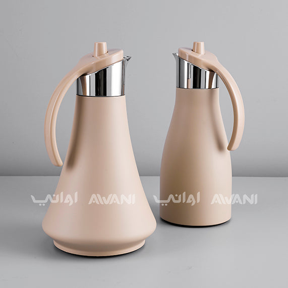 Elegant Beige Thermal Flask - Silver and Beige Handle  |  Insulated Carafe with Sleek Handle – 700+ 700 ML (2Pcs)
