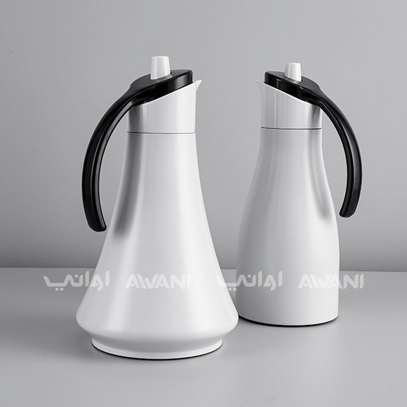 Elegant White Thermal Flask - White and Black Handle  |  Insulated Carafe with Sleek Handle – 700+ 700 ML (2Pcs)