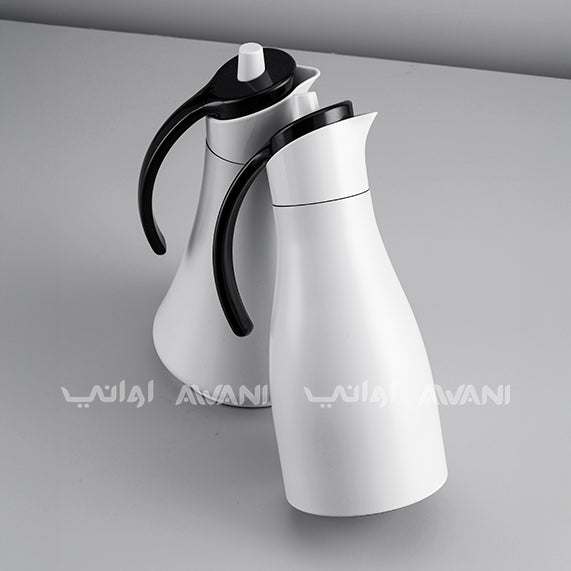 Elegant White Thermal Flask - White and Black Handle  |  Insulated Carafe with Sleek Handle – 700+ 700 ML (2Pcs)