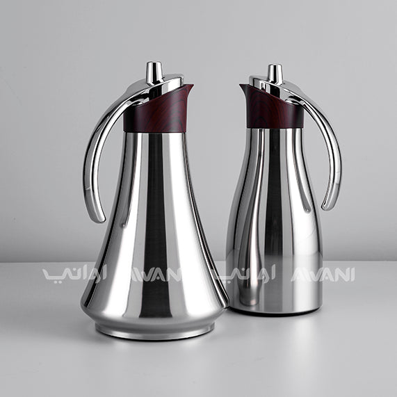 Elegant Silver Thermal Flask - Wood and Silver Handle  |  Insulated Carafe with Sleek Handle – 700+ 700 ML (2Pcs)