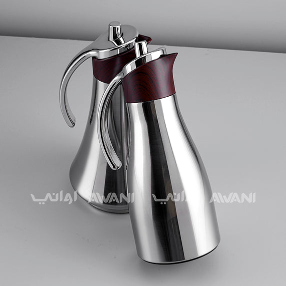 Elegant Silver Thermal Flask - Wood and Silver Handle  |  Insulated Carafe with Sleek Handle – 700+ 700 ML (2Pcs)