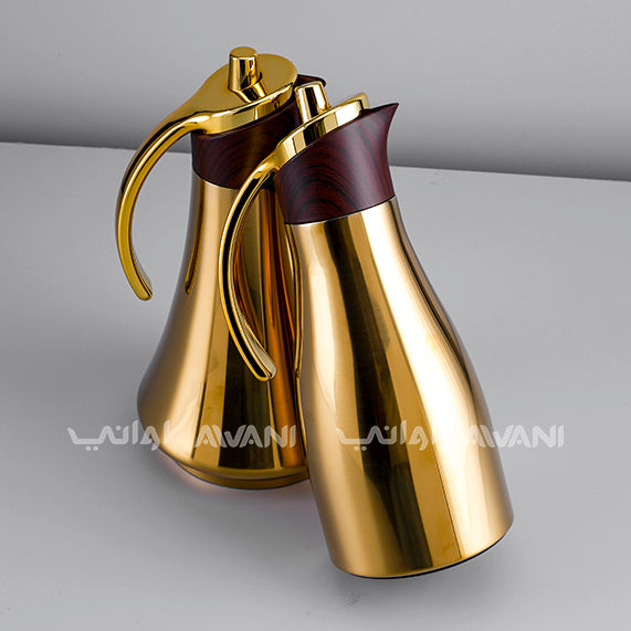 Elegant Wood Thermal Flask - Wood color and Gold Handle  |  Insulated Carafe with Sleek Handle – 700+ 700 ML (2Pcs)