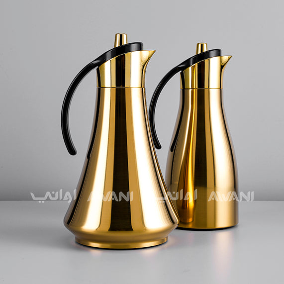 Elegant Gold Thermal Flask - Gold and Black Handle  |  Insulated Carafe with Sleek Handle – 700+ 700 ML (2Pcs)