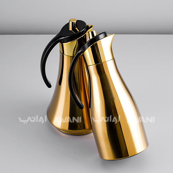 Elegant Gold Thermal Flask - Gold and Black Handle  |  Insulated Carafe with Sleek Handle – 700+ 700 ML (2Pcs)
