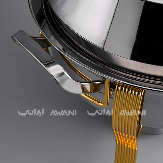 Luxury Round Stainless Steel Chafing Dish with Gold Legs – Buffet Food Warmer with Glass Lid (4L)