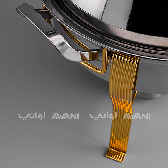 Luxury Round Stainless Steel Chafing Dish with Gold Legs – Buffet Food Warmer with Glass Lid (6 L)