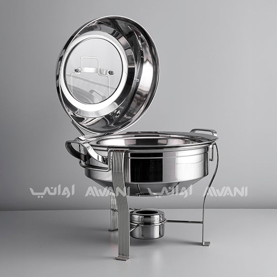 Luxury Round Stainless Steel Chafing Dish with Silver Legs – Buffet Food Warmer with Glass Lid (6 L)