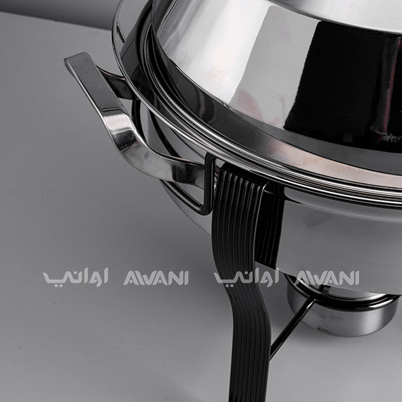 Luxury Round Stainless Steel Chafing Dish with Black Legs – Buffet Food Warmer with Glass Lid (6L)