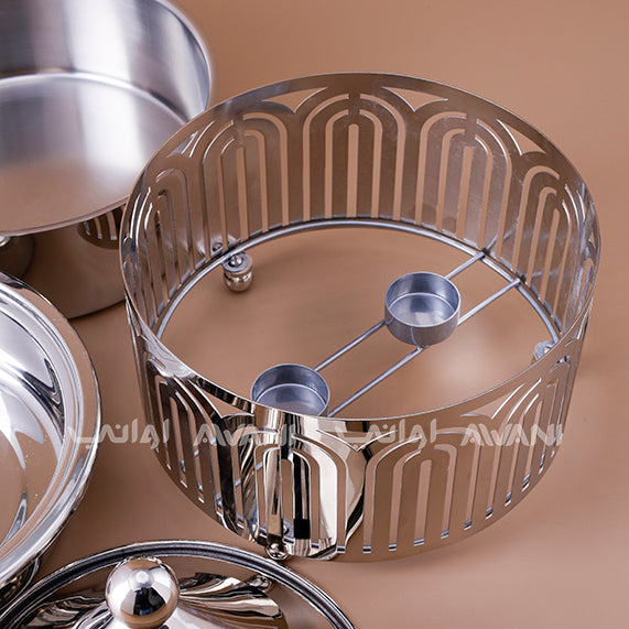 Luxury Arabic Stainless Steel Food Warmer | Server with Dome Lid – Silver Finish - 2 L